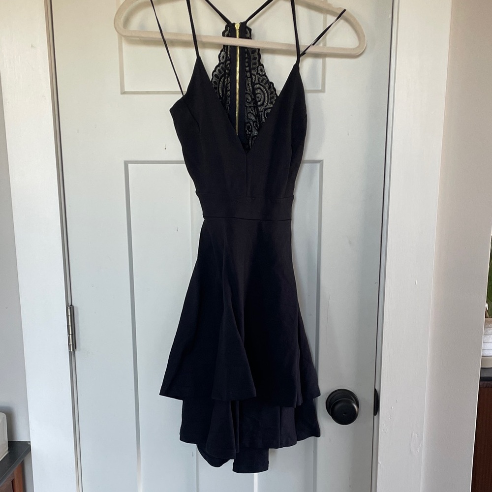 Navy Blue Lace Back Dress